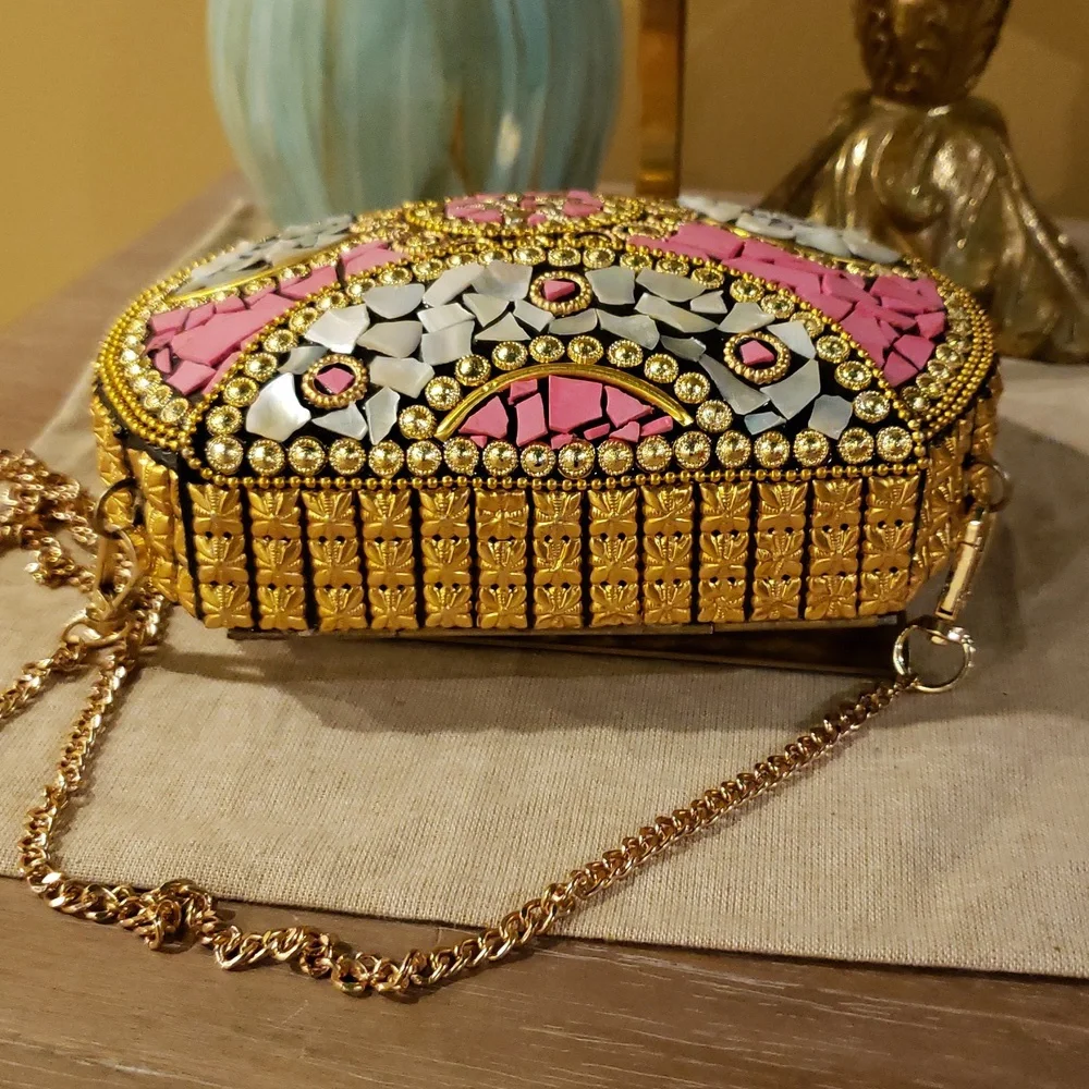 RAMLA Mosaic Crossbody Bag in Pink, Blue & Gold (NWOT - MSRP $275) - Picture 10 of 13